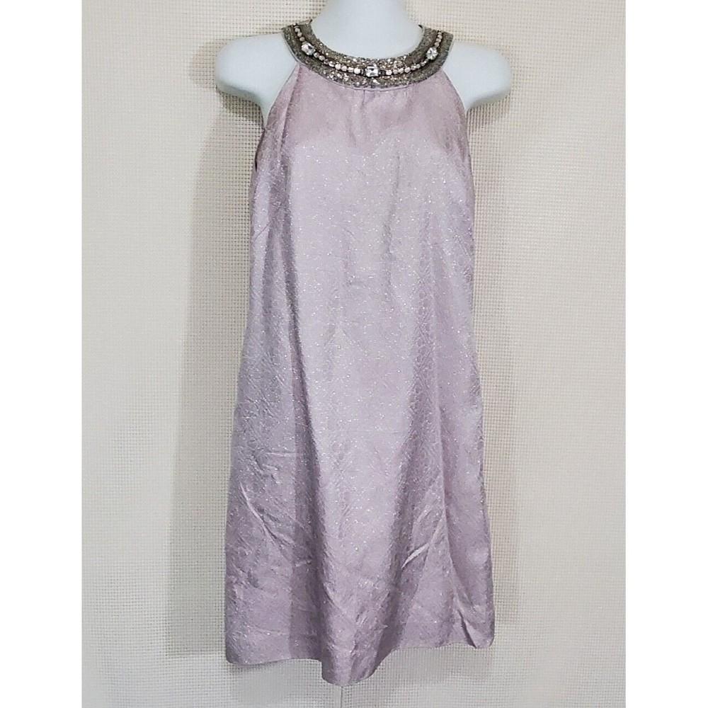 ABS Allen Schwartz Dress 6 Pink Silver Metallic Beaded Rhinestone Cocktail Vtg - Picture 2 of 16